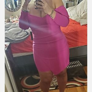 Fuschia pink sexy off the shoulder mini dress